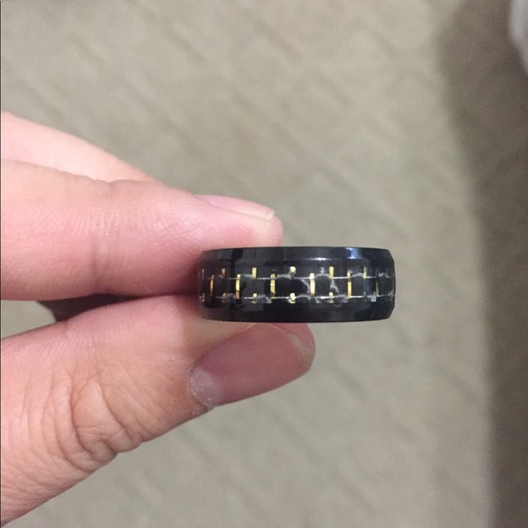 Jewelry - Yellow Carbon Fiber IP Plated Black Ring